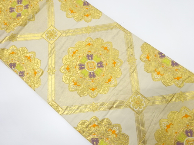 JAPANESE KIMONO / ANTIQUE FUKURO OBI / SILK / WOVEN FLORAL SHOKKO